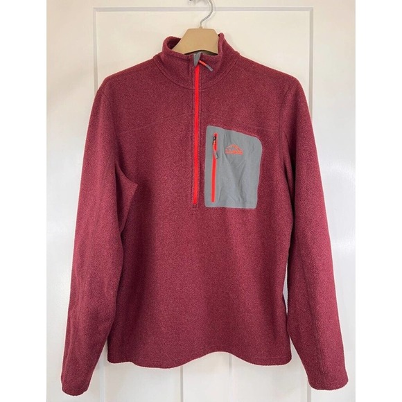 L.L. Bean Trail Fleece Jacket Men's L Red Marled Half Zip Pullover Pocket Hiking - Picture 1 of 9